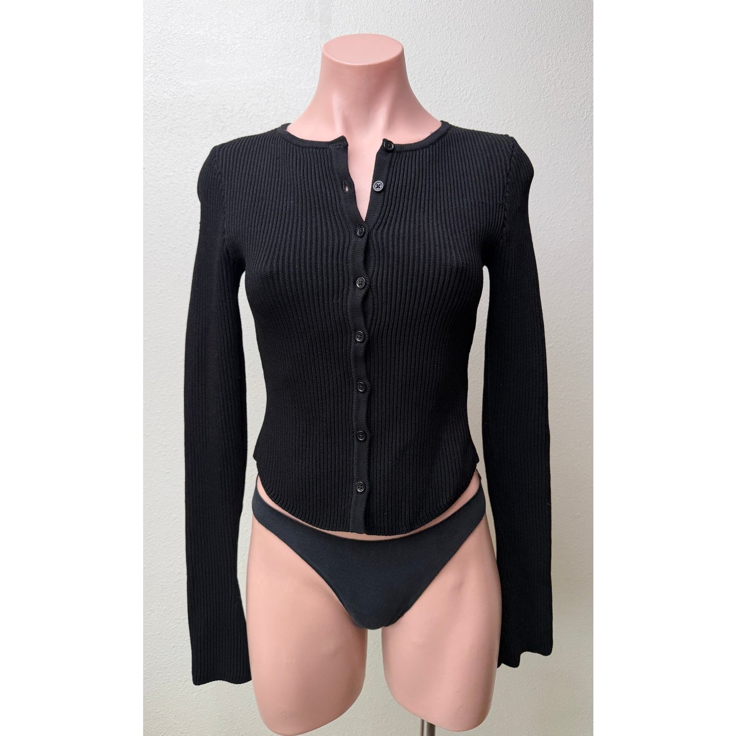 House of CB Sylvia Black Ribbed Cardigan Women XS