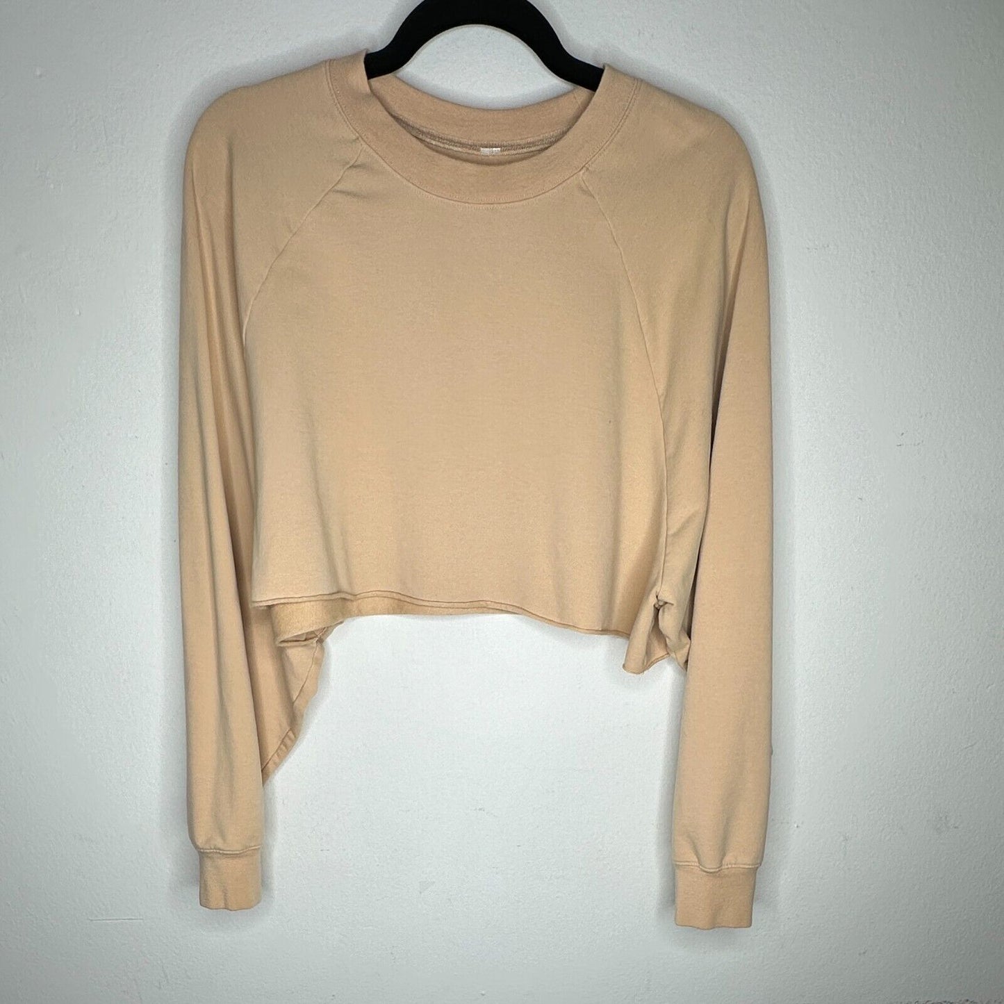 Alo Yoga Tan Go Washed and Worn Long Sleeve Boat Neck Boxy Crop Sweatshirt L
