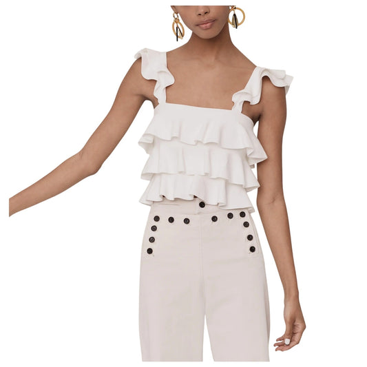A.L.C. Rowley Ivory Tiered Ruffle Straight Neckline Tank XS