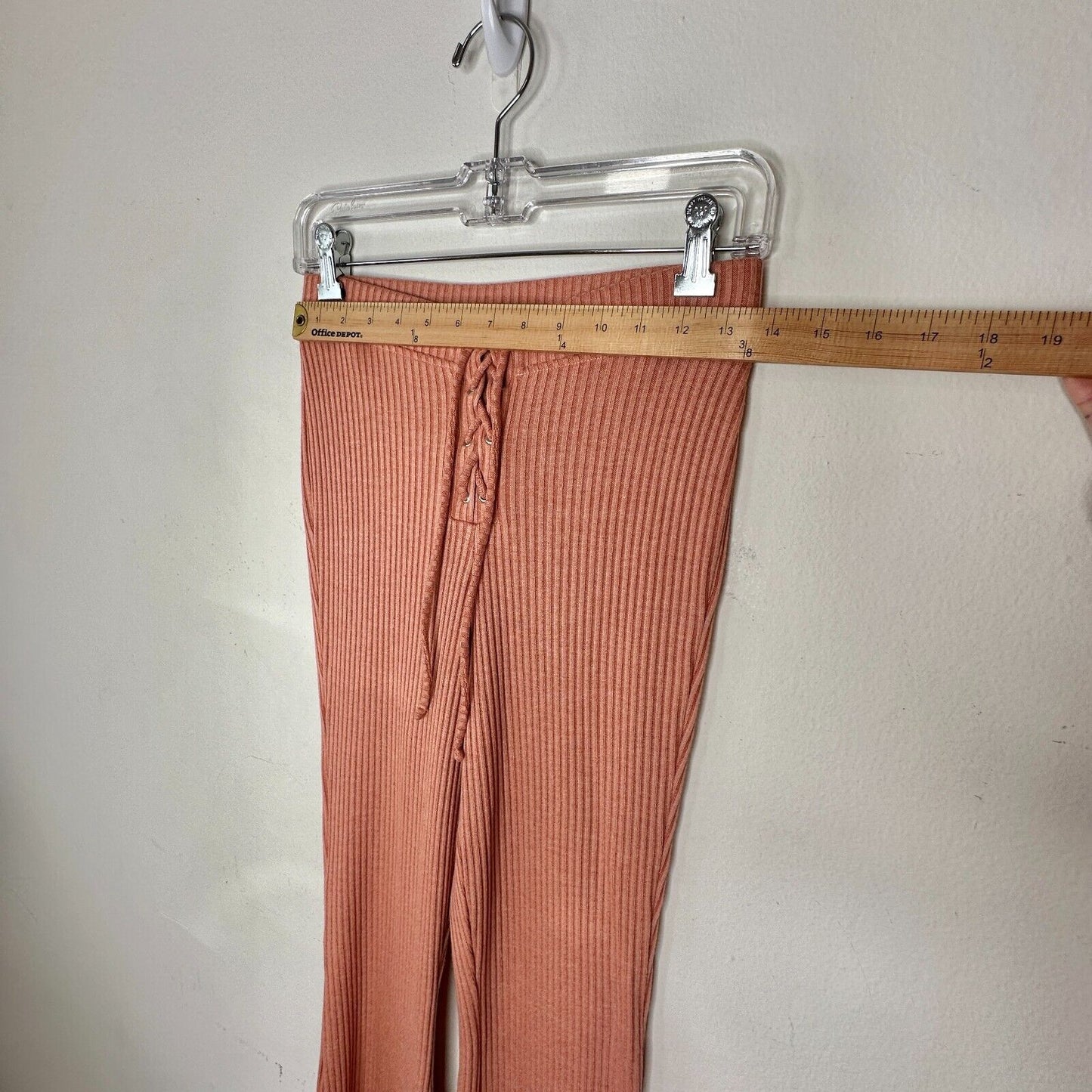 NWT Topshop Comfy Peach Ribbed Knit Flare Leg Lace-Up Front Tie Legging Pant 6