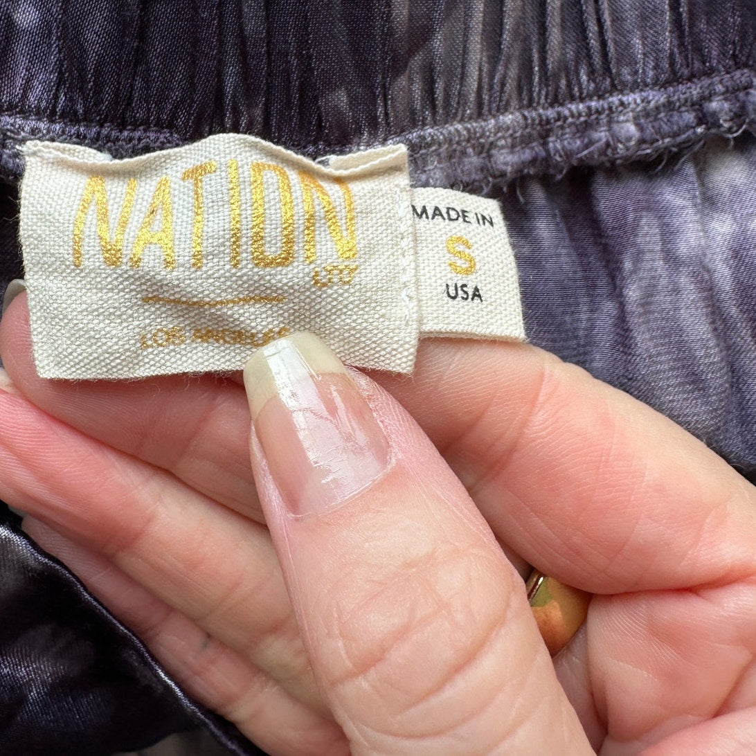 Nation Ltd Purple Cream Tie Dye Satin Elastic Waist Pocketed Pants S