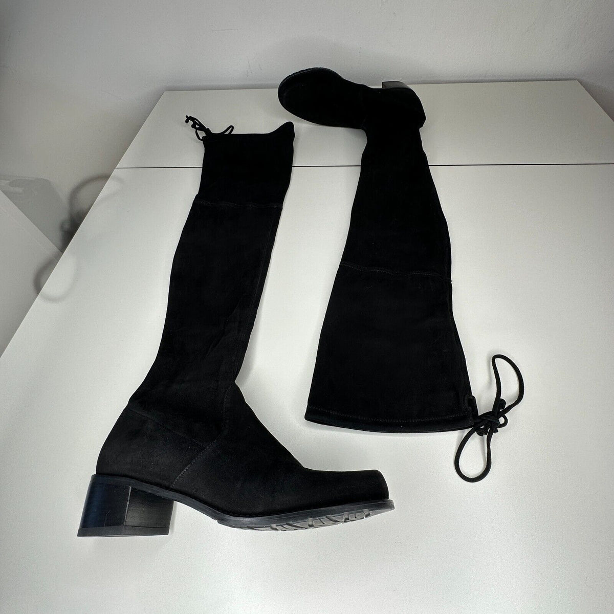 Stuart Weitzman Black Suede Lowland Over-The-Knee Flat Heel Lace up Boots 7