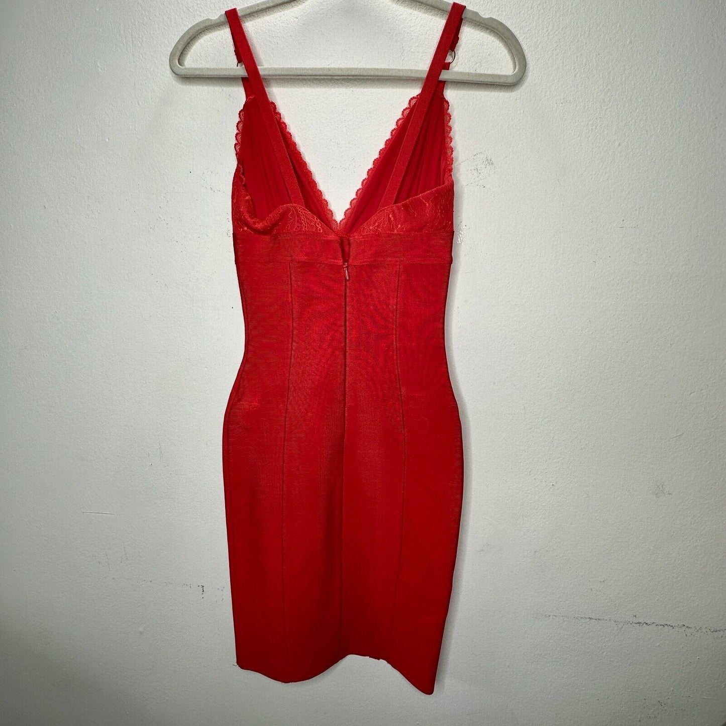 House of CB London Red Lace Trim VNeck Sleeveless Bodycon Bandage Dress Mini XS