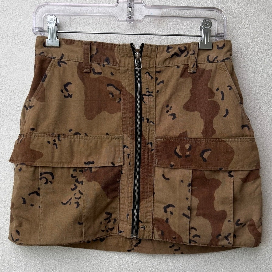 RE/DONE Womens Desert Camo Zip Utility Mini Skirt XS