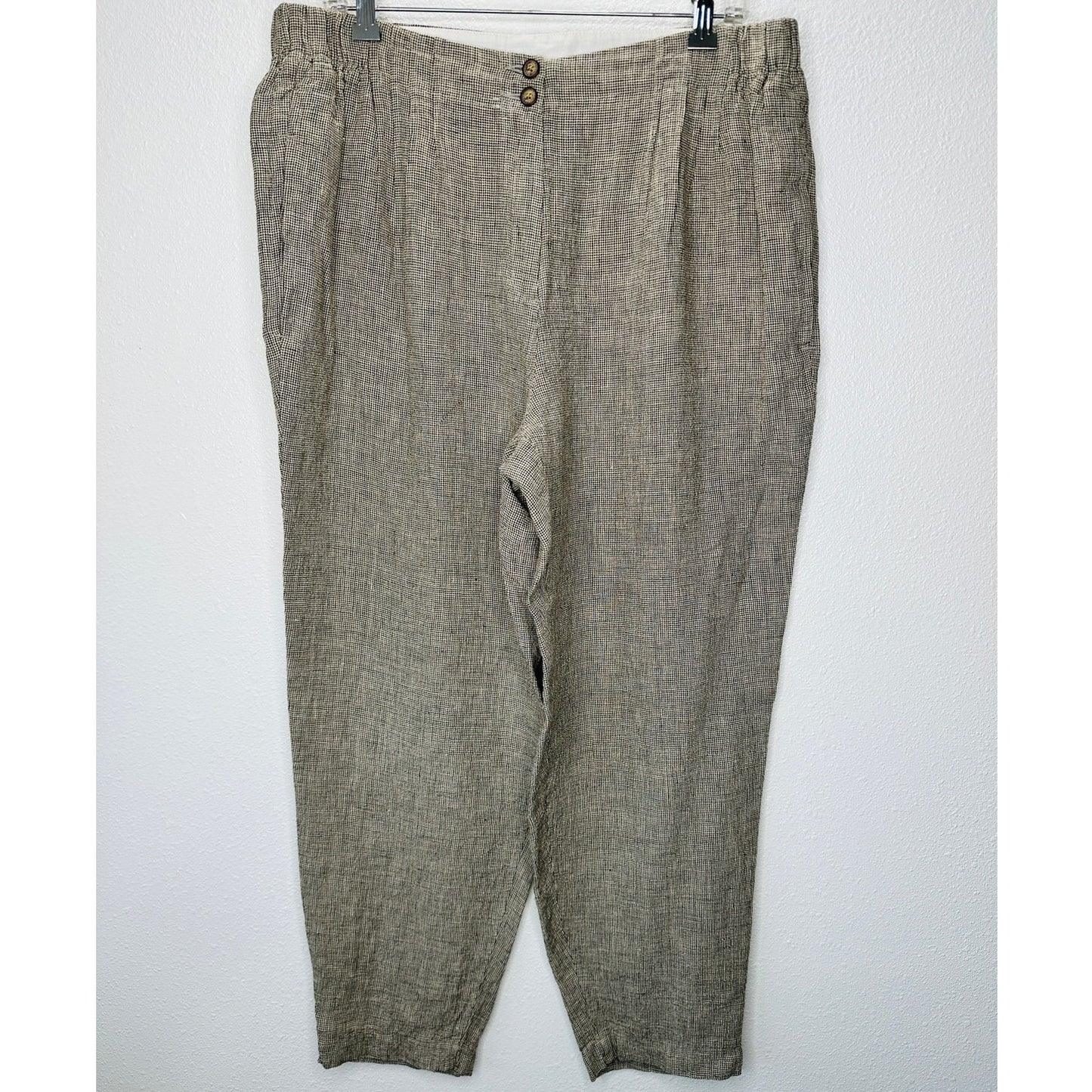 Poetry Brown & Cream Houndstooth cinch Waist Cropped Linen Trouser Pants 12