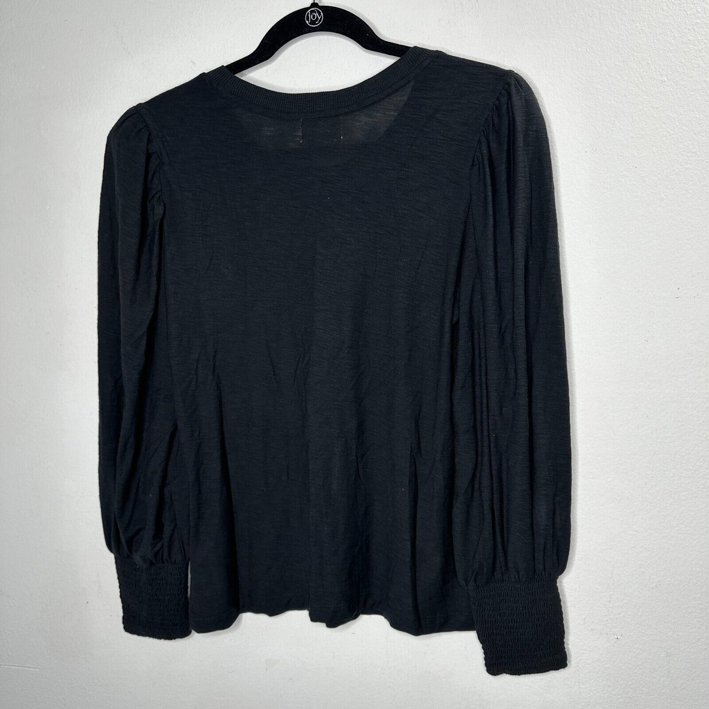 Nation LTD Black Balloon Puff Sleeve Smocked Wrist Round Neck Flowy Blouse M