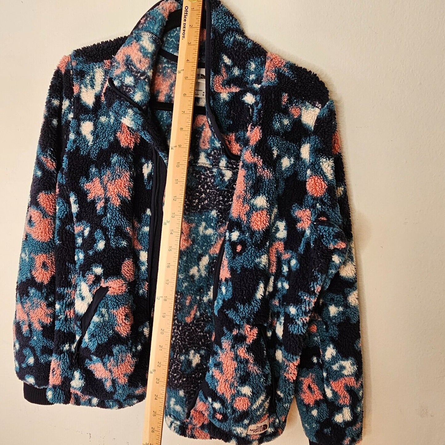 Northface Campshire Cozy Blue Peach Cream Abstract Floral Zip Fleece Jacket Med