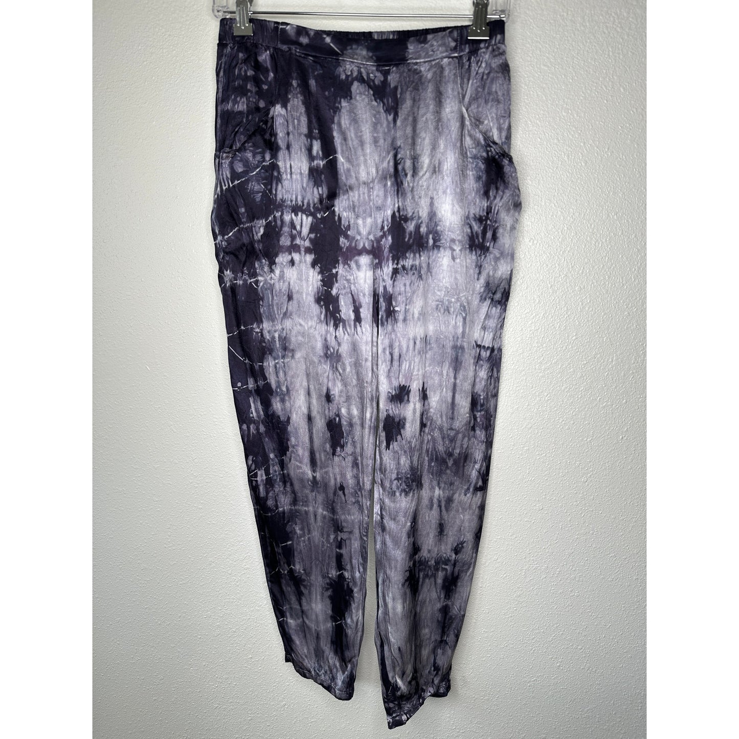 Nation Ltd Purple Cream Tie Dye Satin Elastic Waist Pocketed Pants S