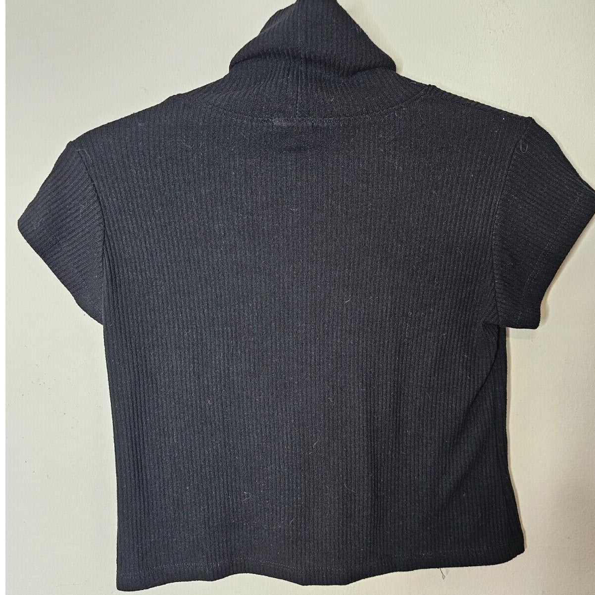 John Galt Black Short Sleeve Fitted Ribbed Knit Cropped Turtle Neck Sweater OS