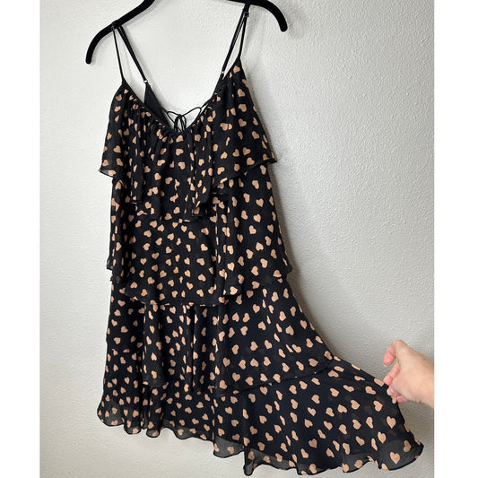 Carina Duek Black Peach Polka Dot Heart Vneck Tiered Ruffle Mini 40 / S