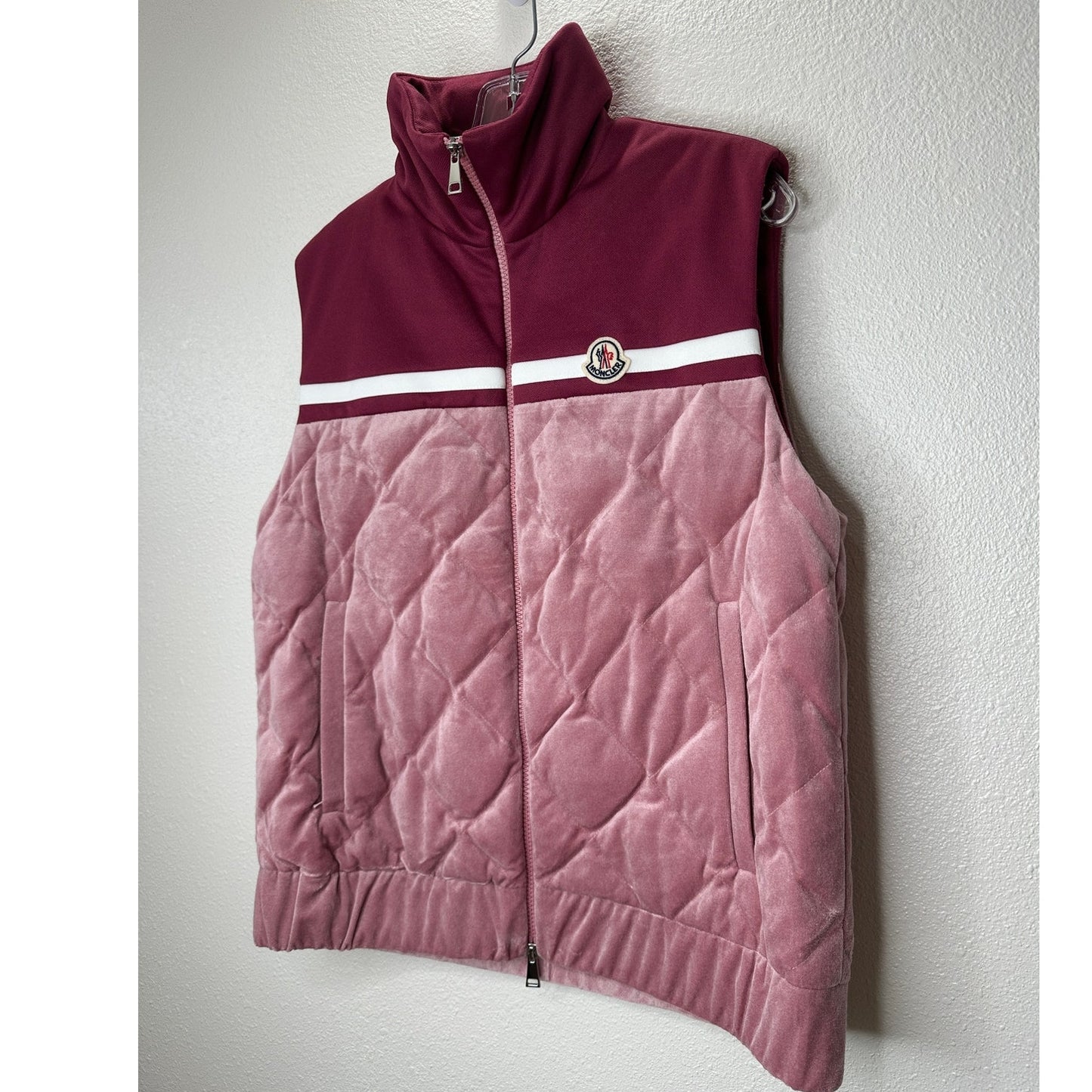 NWT Moncler Purple & Pink Mixed Media Sleeveless Velvet Short Vest L