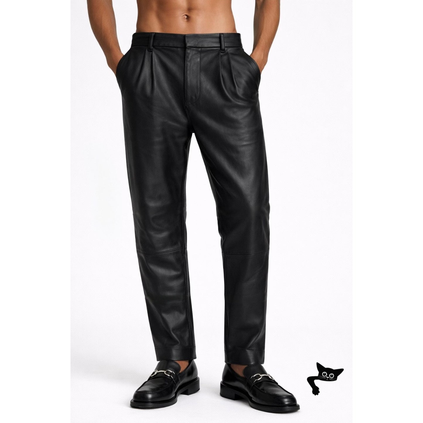 Alexander McQueen Black Leather Pleated Pants Men's US 32