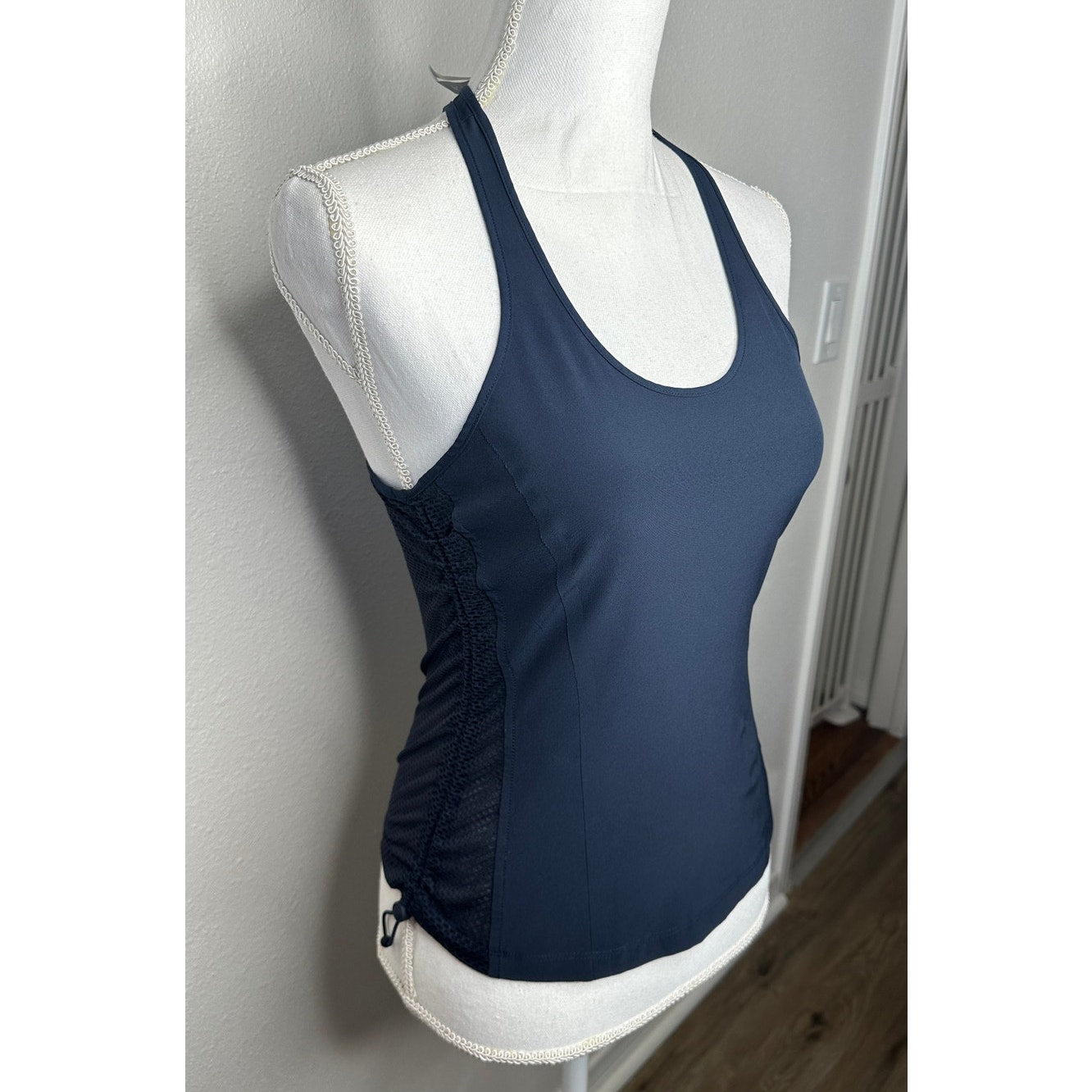 Athleta Navy Blue Mesh Racerback Tank Top XXS – Adjustable Sides Activewear