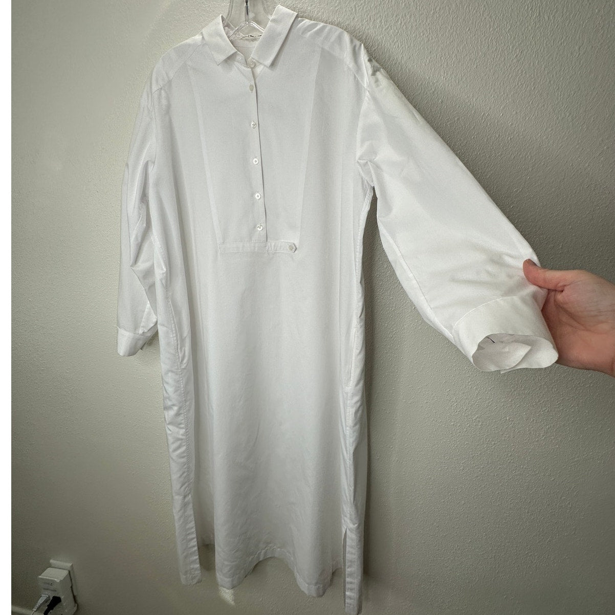 Mina Perhonen Siipi Cotton Silk White 3/4 Button Long Sleeve Shirt Dress 38 / Small