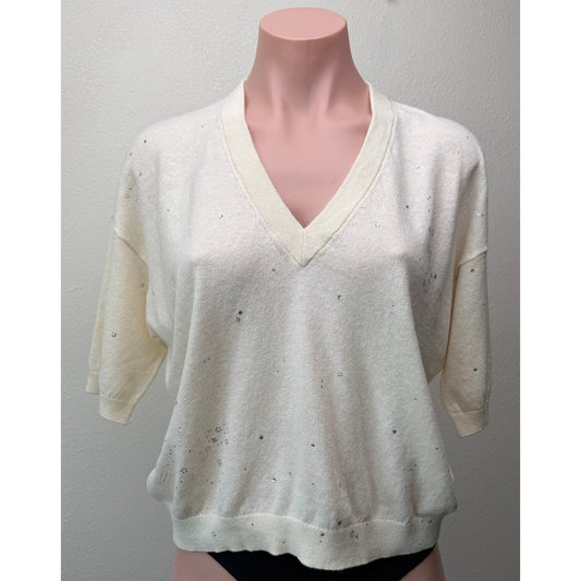 Zadig & Voltaire Wully Lico Rhinestone Sweater XS Ecru