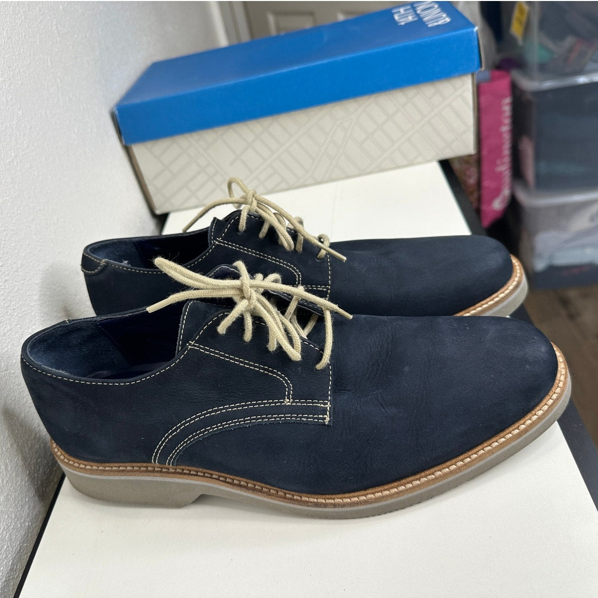 14th & Union Marine Blue Nubuck & Gray Tie Oxford Shoes 9.5