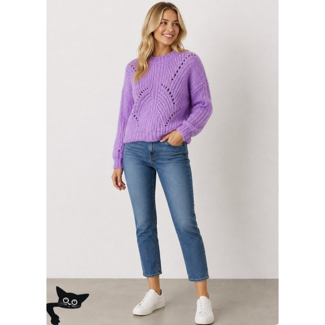 Aqua Light Purple Fuzzy Loose Knit Mock Neck Long Sleeve Sweater S