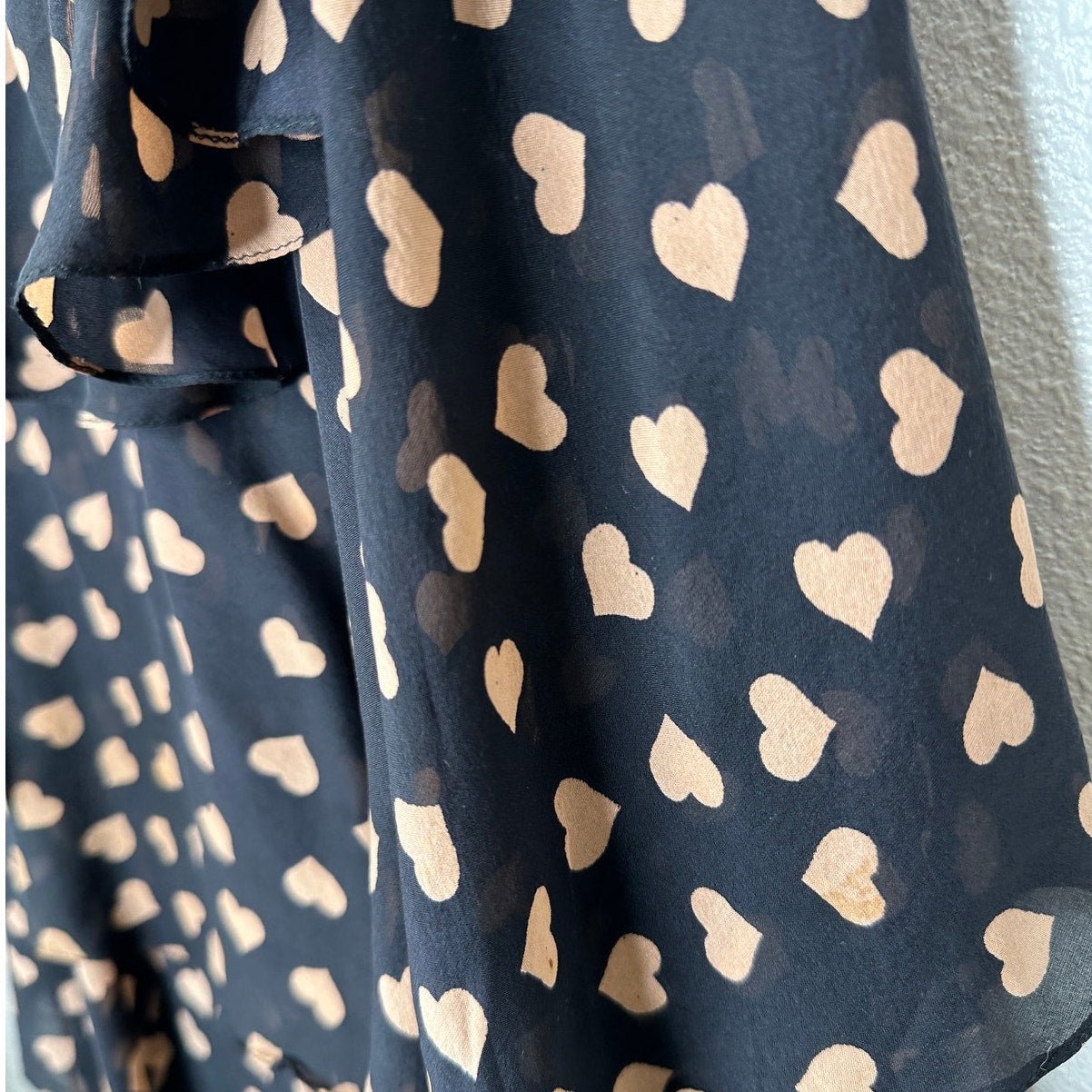 Carina Duek Black Peach Polka Dot Heart Vneck Tiered Ruffle Mini 40 / S