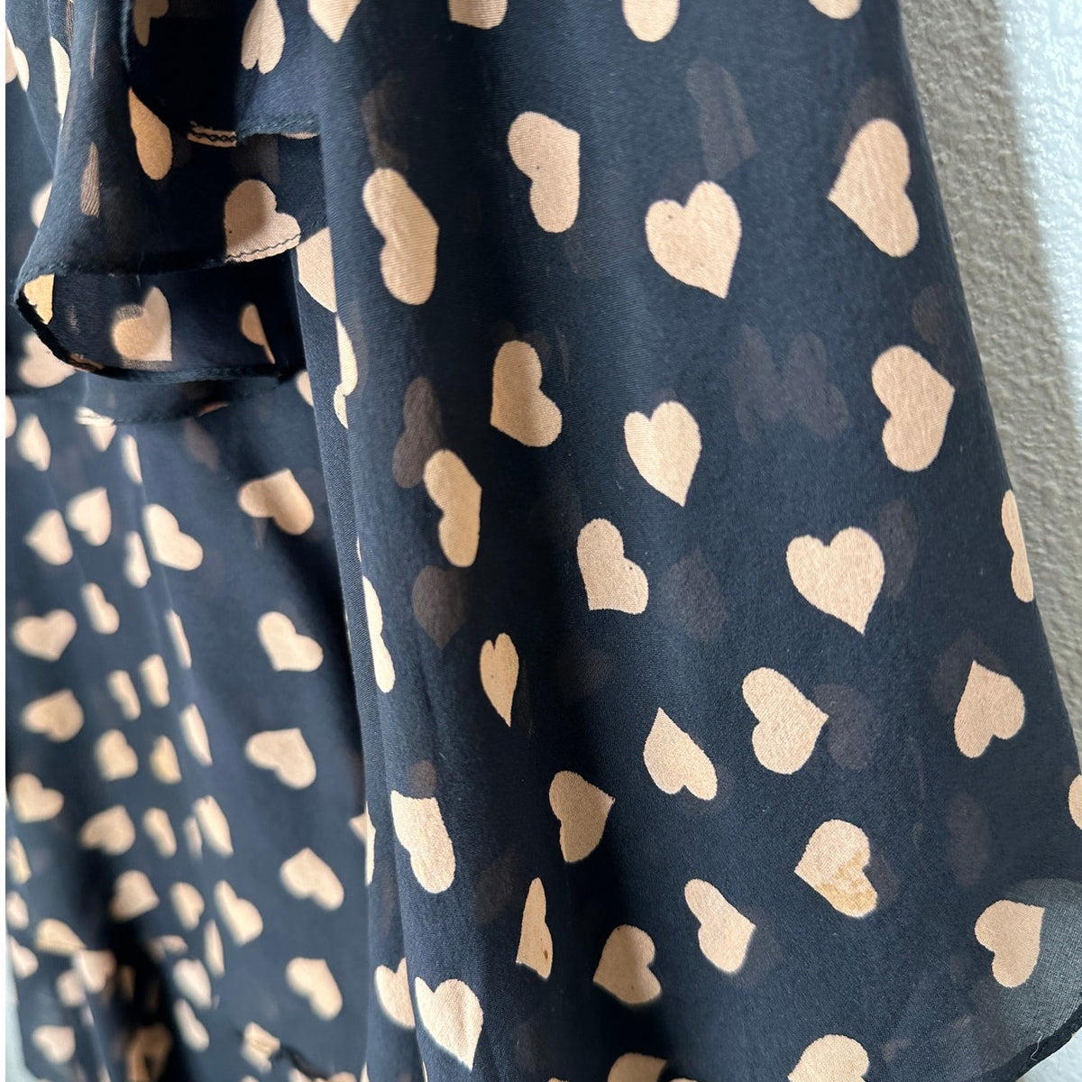 Carina Duek Black Peach Polka Dot Heart Vneck Tiered Ruffle Mini 40 / S
