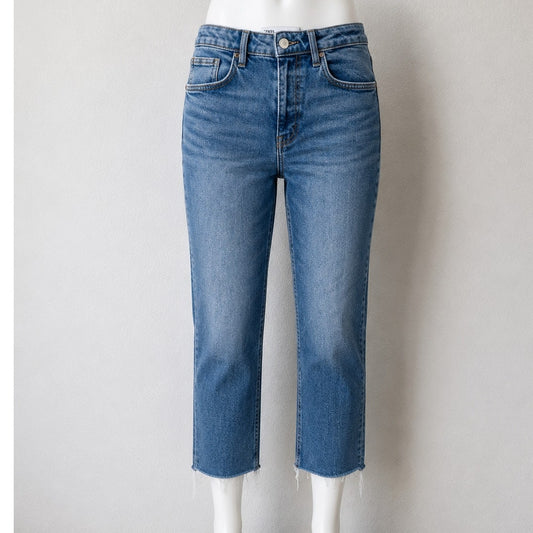 Zara Medium Light Wash Whiskered Raw Hem Mini Flare Leg Midrise Crop Jean 10