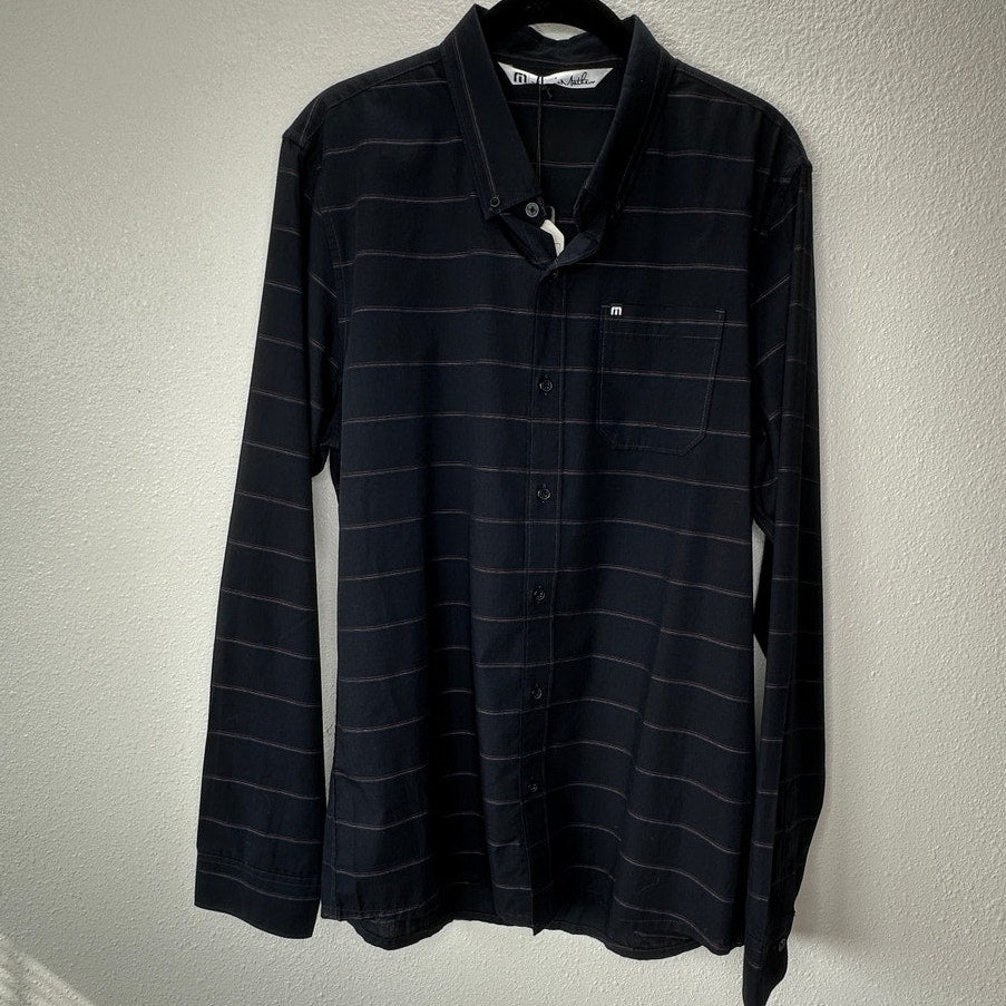 NWT Travis Matthew Black Striped The Crimp Long Sleeve Button Shirt L