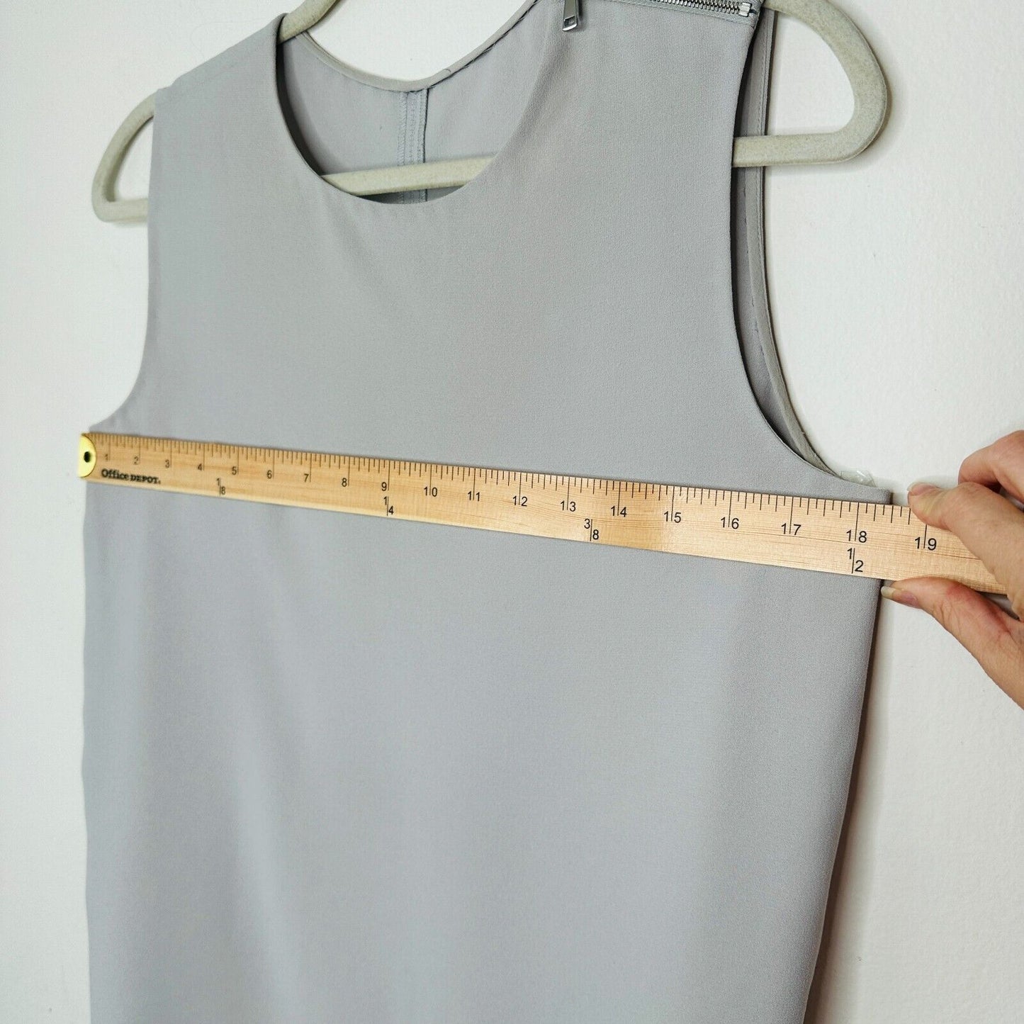 Stone Gray Sleeveless Blouse Shoulder Zip Detail Split Curve Hem Light Weight S