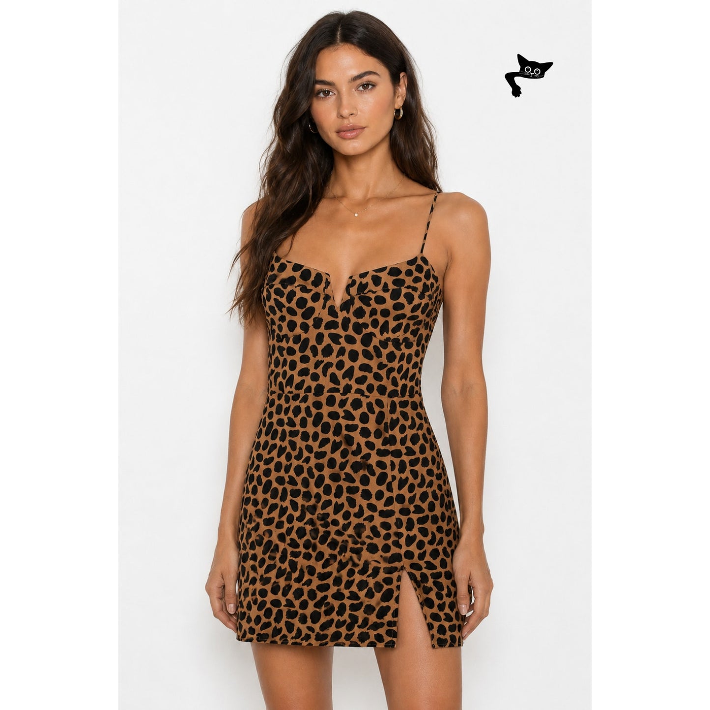 Blue Life Cheetah Print Mini Dress XS Tan Black Front Slit Revolve