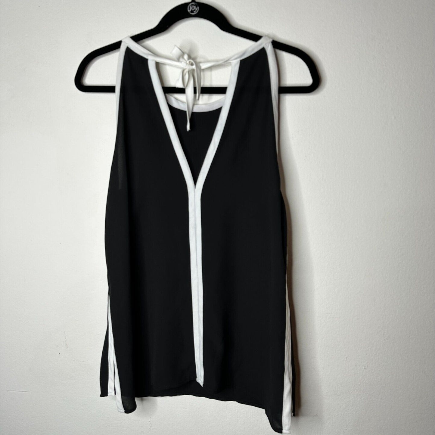 FATE Black & White Lined Stripe Tie Side Back Flowy Halter Blouse Top Small
