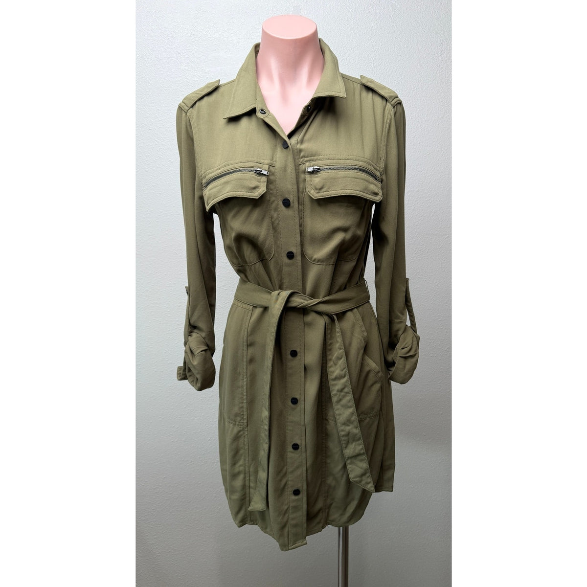 Sanctuary Olive Belted Utility Shirt Dress Women S