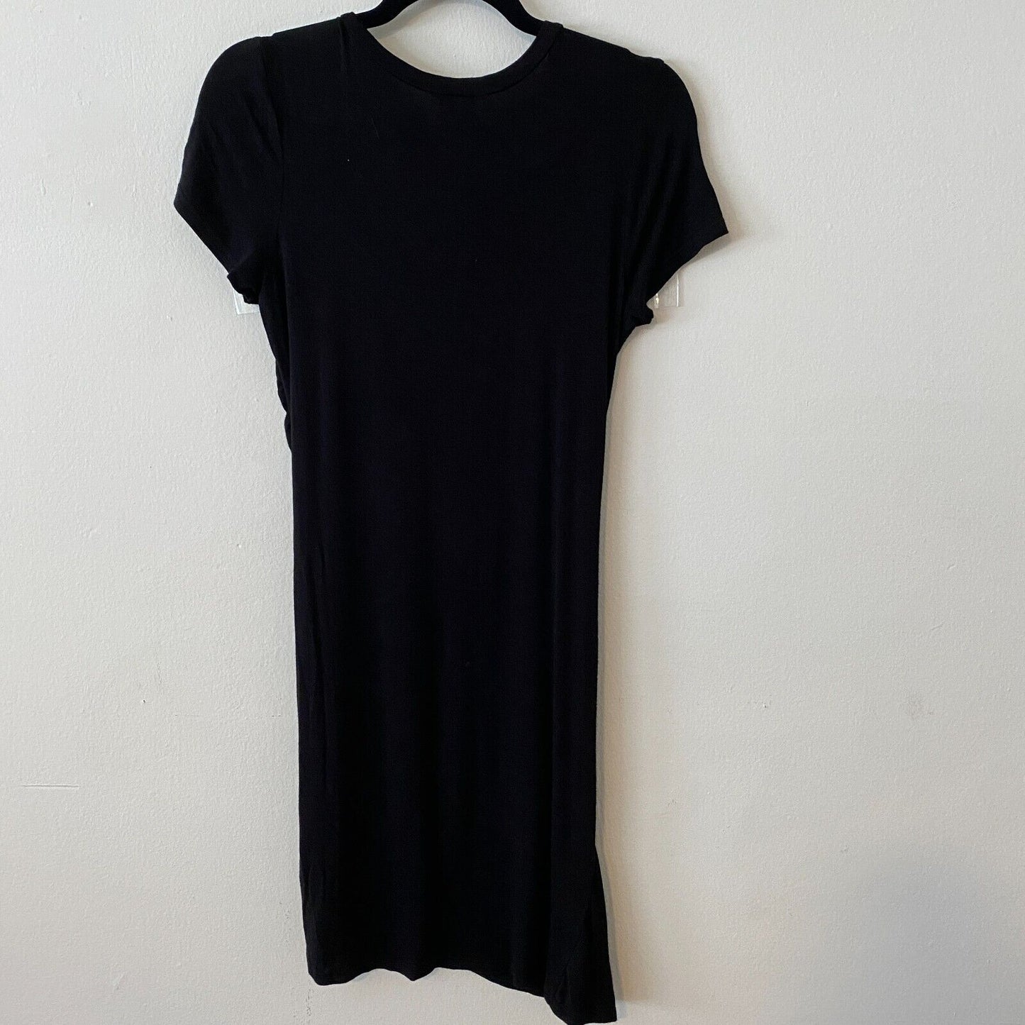 Alya Cute Black Bodycon Stretchy TShirt LBD Dress Asymmetrical Ruched Side Large