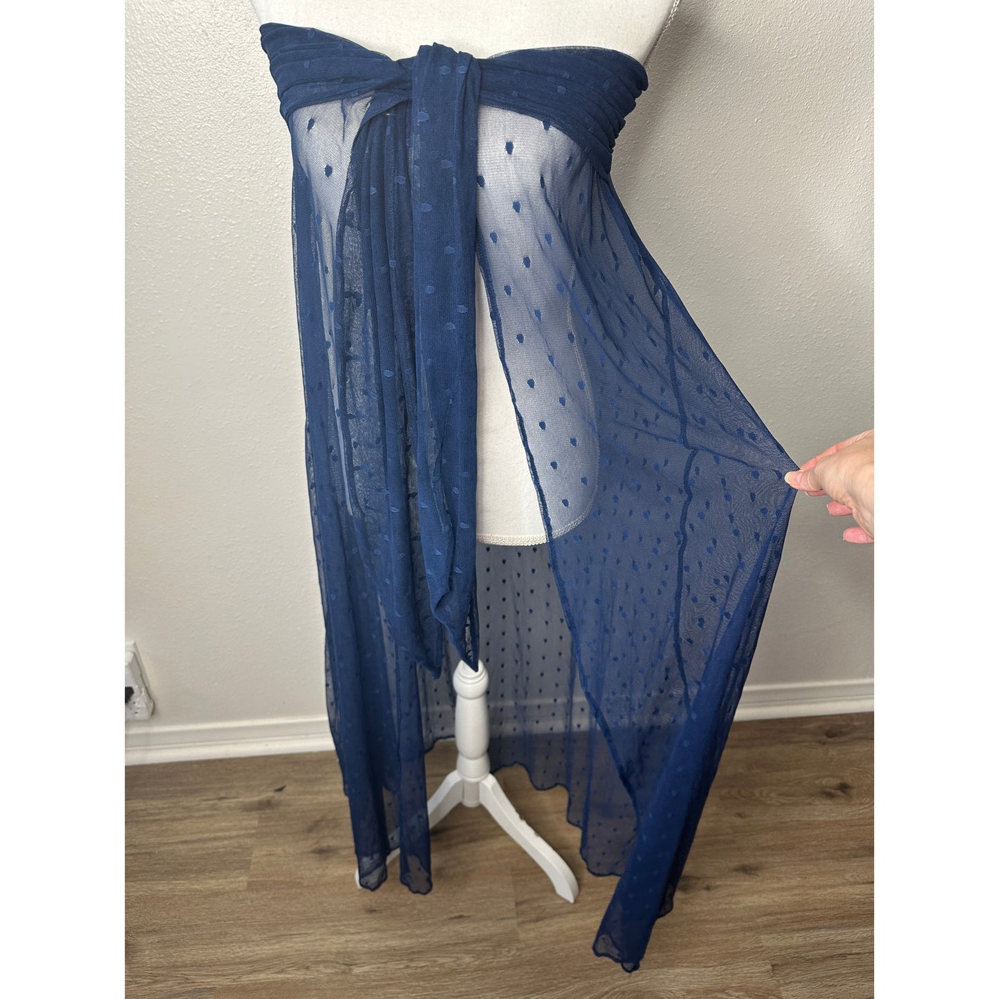 Ancora Navy Blue Polka Dot Sheer Scarf Wrap