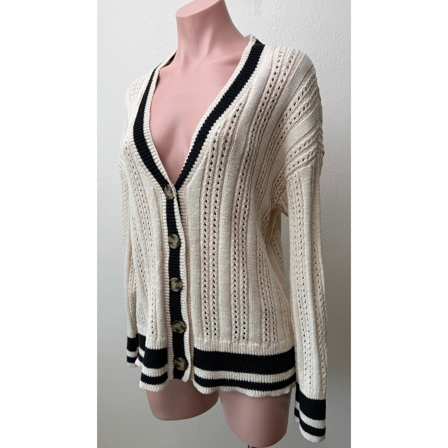 Sanctuary Sport Stripe Cream Black Cardigan US XS