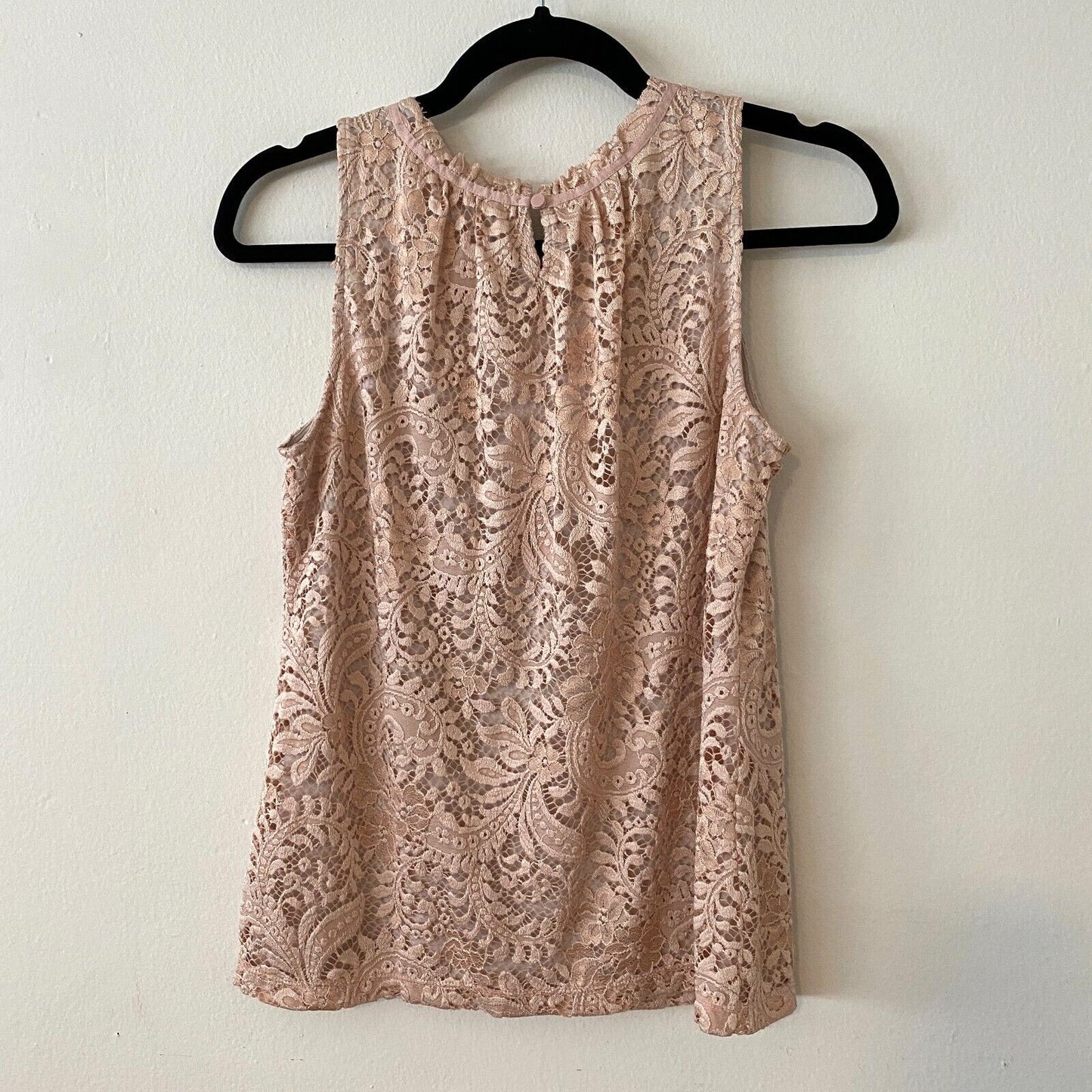 LOFT Flowy Dusty-Rose Floral Lace Lined Sleeveless Blouse Key Hole Back XSP