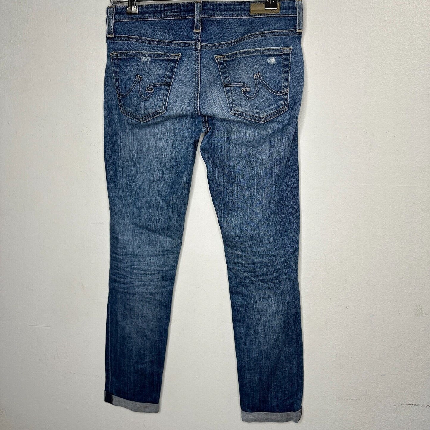Revolve AG Flyaway The Stilt Cigarette Roll-Up Medium Wash Distressed Jean 27