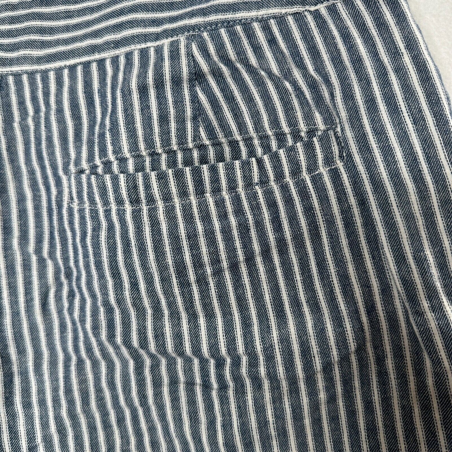 Madewell Jean Blue Off White Striped High Waist Patch Pockets Lace-Up Shorts 4