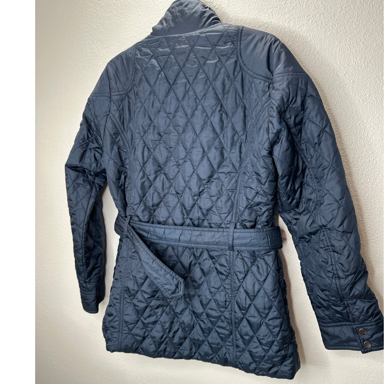 Banana Republic Navy Diamond Quilted Zip Belted Mock Neck Jacket L