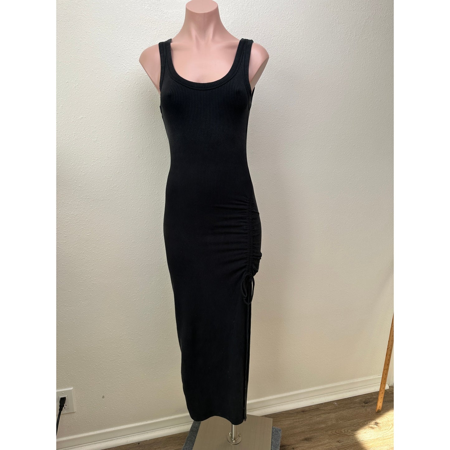 L Space Sandpiper Dress Black Women XS Ribbed Midi