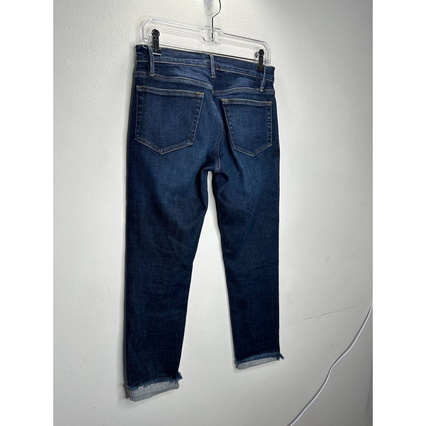 Frame Denim Le Boy Pondview Cropped Frayed Hem Straight Leg Jean Dark Wash 27