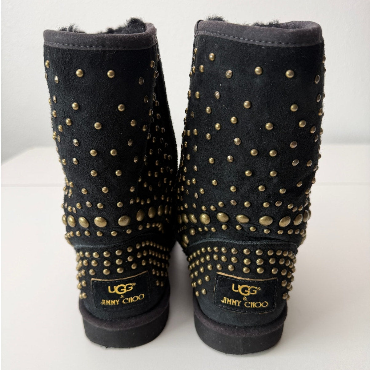 UGG x Jimmy Choo Mandah Studded Boots Black Gold Size 9