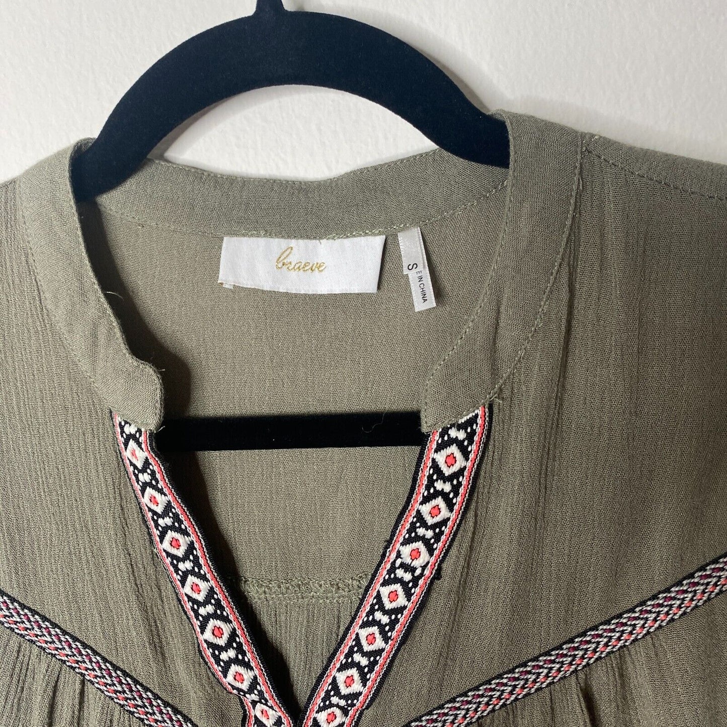 Braeve Olive Green Black Pink & White Aztec Print Trim Sleeveless Flowy Blouse S