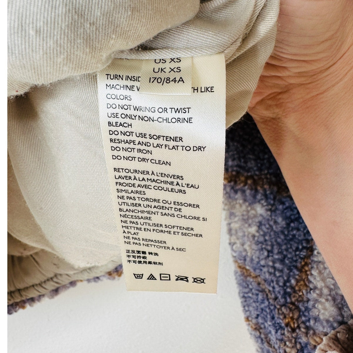 We The Free Fuzzy Loop Stitch Ivory Blue Tan Mock Neck Zip Jacket XS