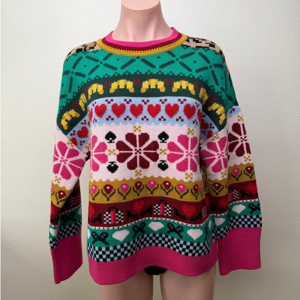Kate Spade Multicolor Wool Mohair Floral Heart Sweater - S