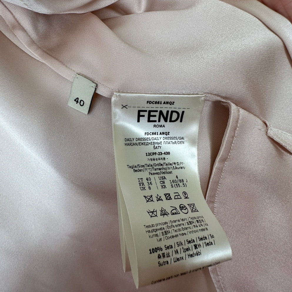 NWT Fendi The Abito Fluid Draped Daily Dress Top in Almond 100% Silk 40 / 8