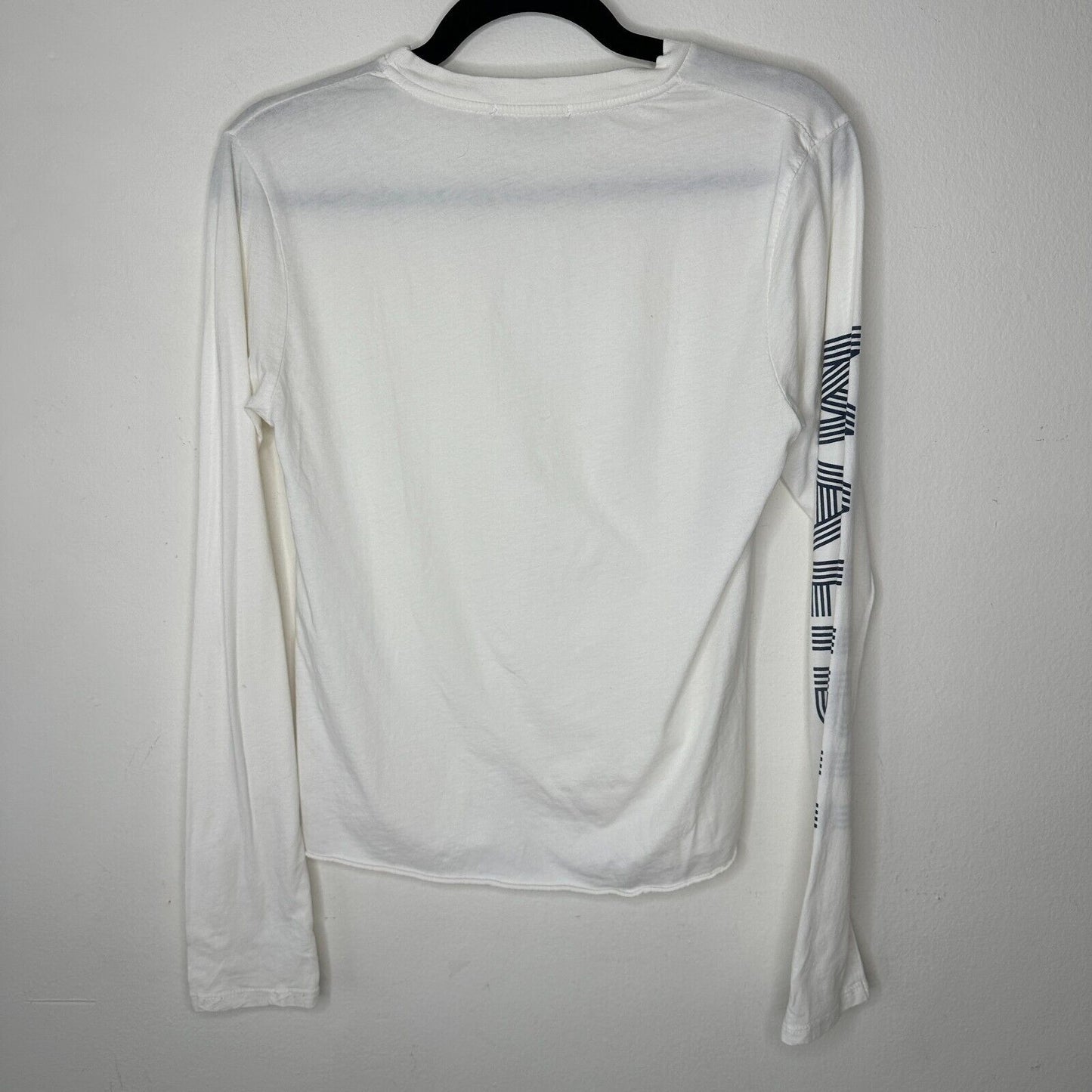 Brandy Melville White with Blue Malibu Graphic Crew Neck Long Sleeve Tee Small