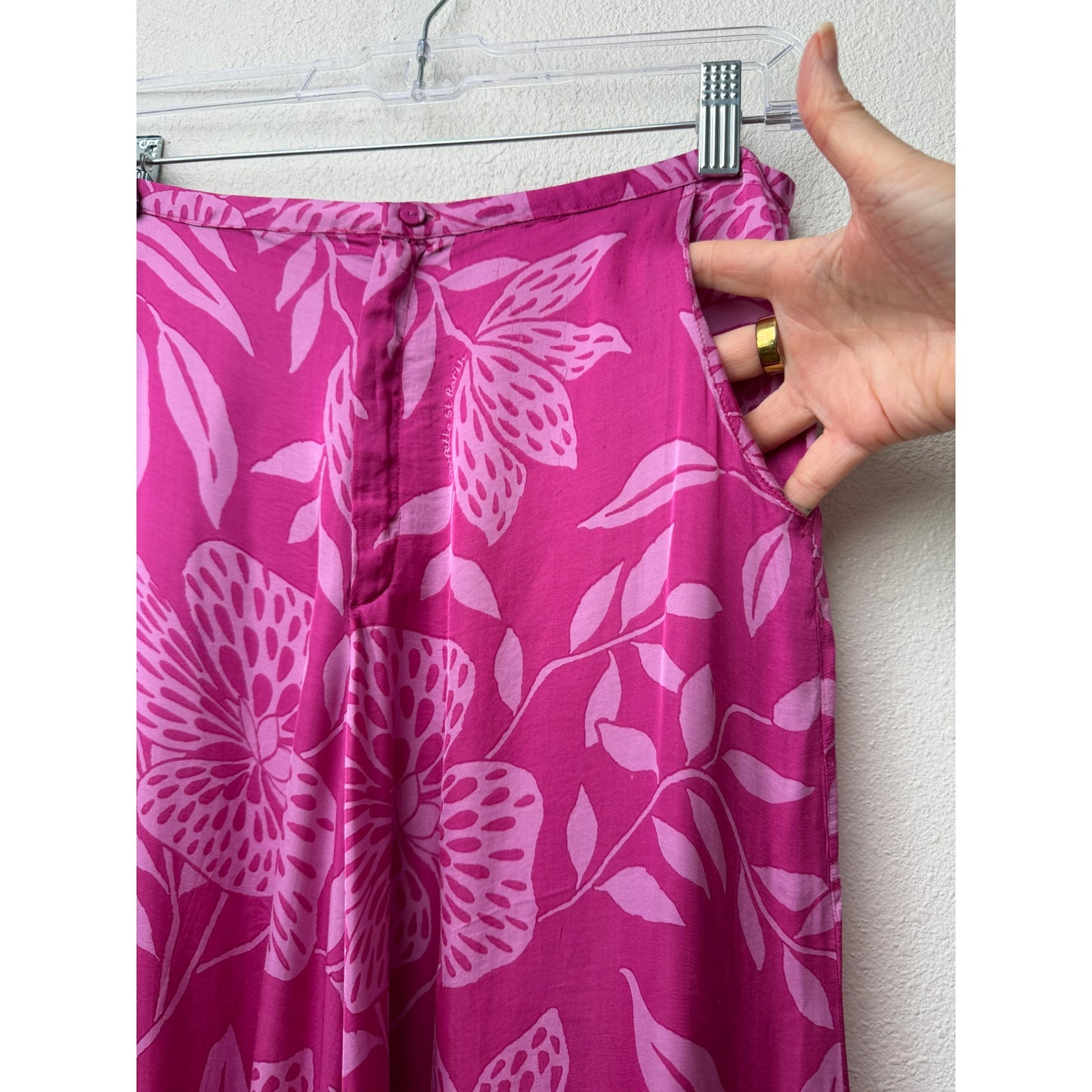Poupette St Barth Pink Pants Womens S Wide Leg