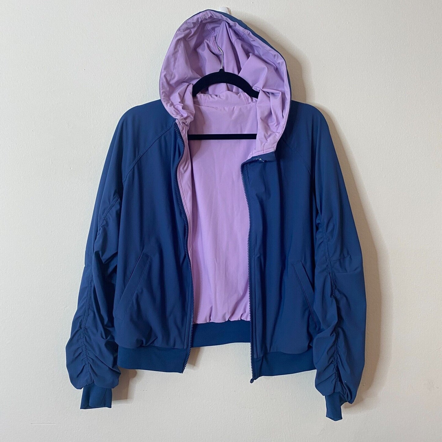 Lite Weight Blue & Lilac Reversible Zip Hoodie Windbreaker Jacket Ruche Sleeves