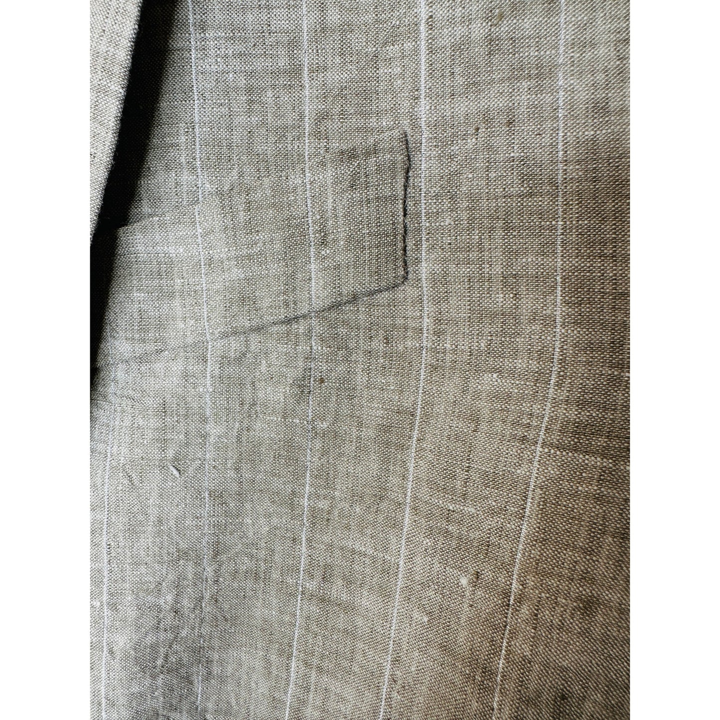 Brunello Cucinelli 100% Linen Beige Silver Stripe Button Blazer 46 / 14