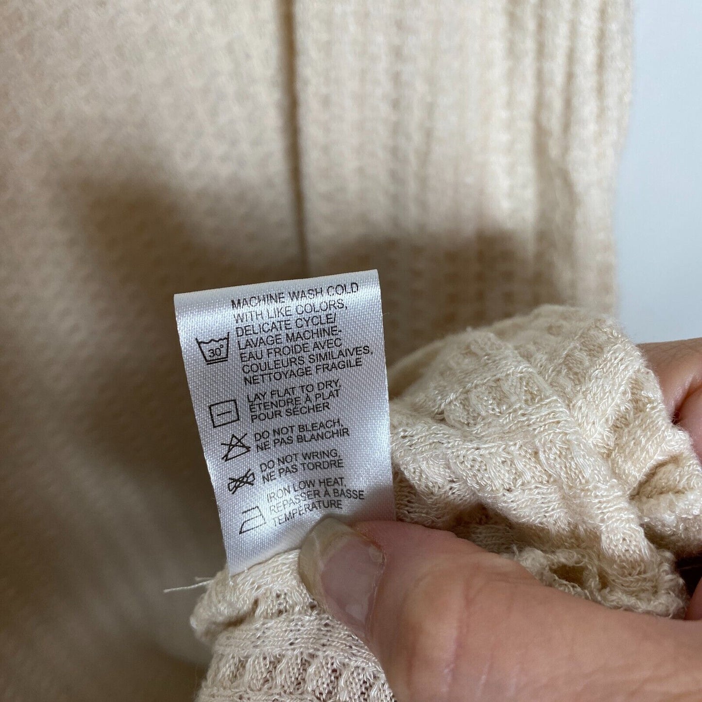 Chaser Vintage Cream Thermal Raw Split Neck Long Sleeve Soft Stretchy Top S