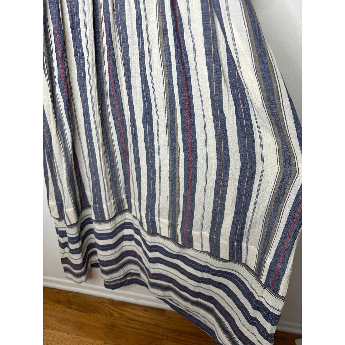 Three Graces London Ferrer Tan Blue Red Stripe Short Cuff Sleeve V-Neck Dress 10