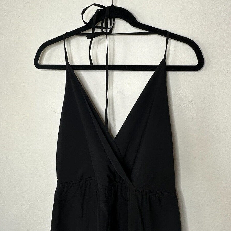 Kelly Renee Jet Black Wrap Sexy VNeck Spaghetti Halter Top Jumpsuit Romper M